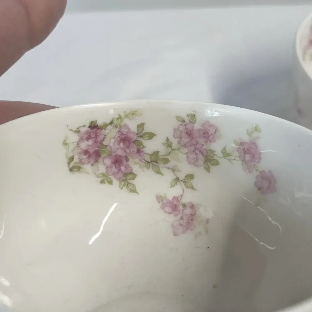 Vintage Haviland France Limoges Set of 2 Tea Cups Gold White Pink Flowers Garden